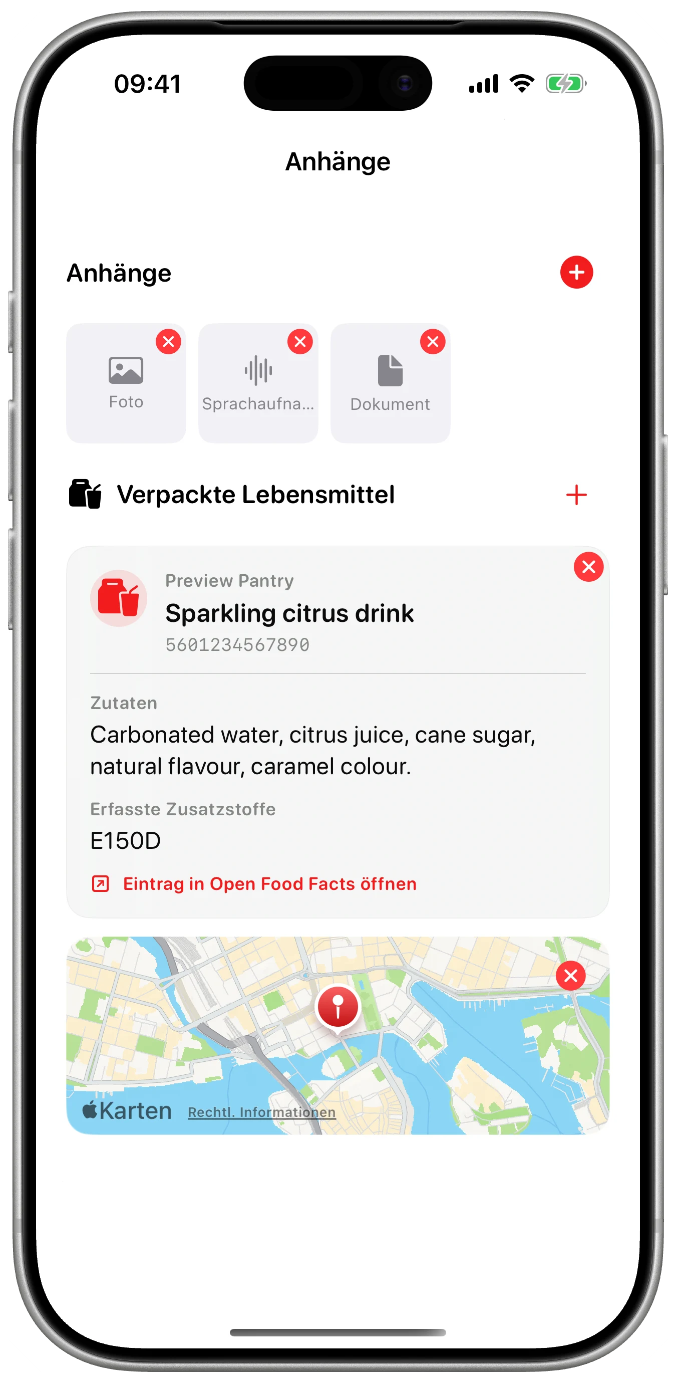 Foto, Stimme, Datei und Ort in Cefalea für iPhone
