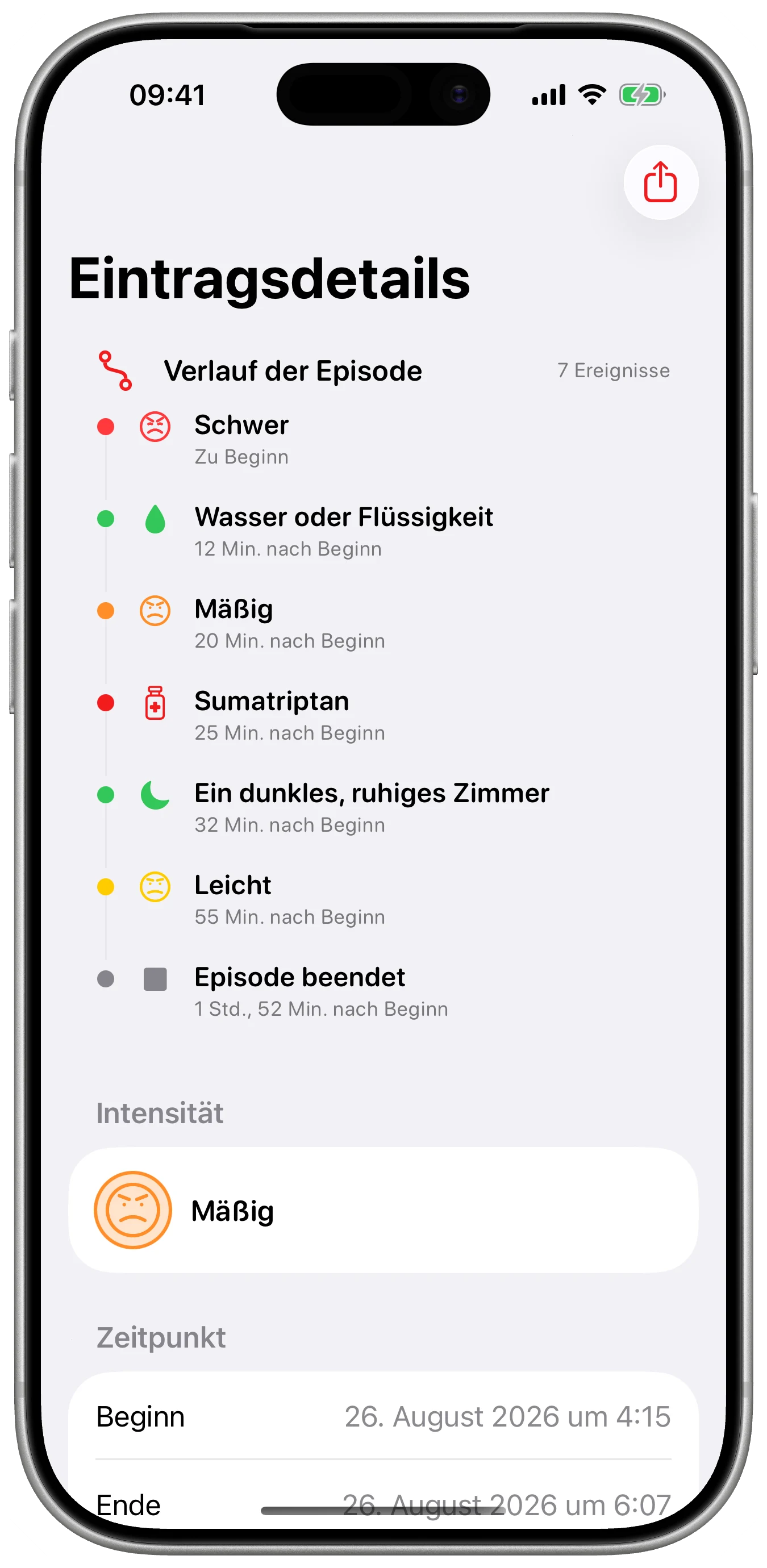 Eine Episode als Zeitleiste in Cefalea für iPhone