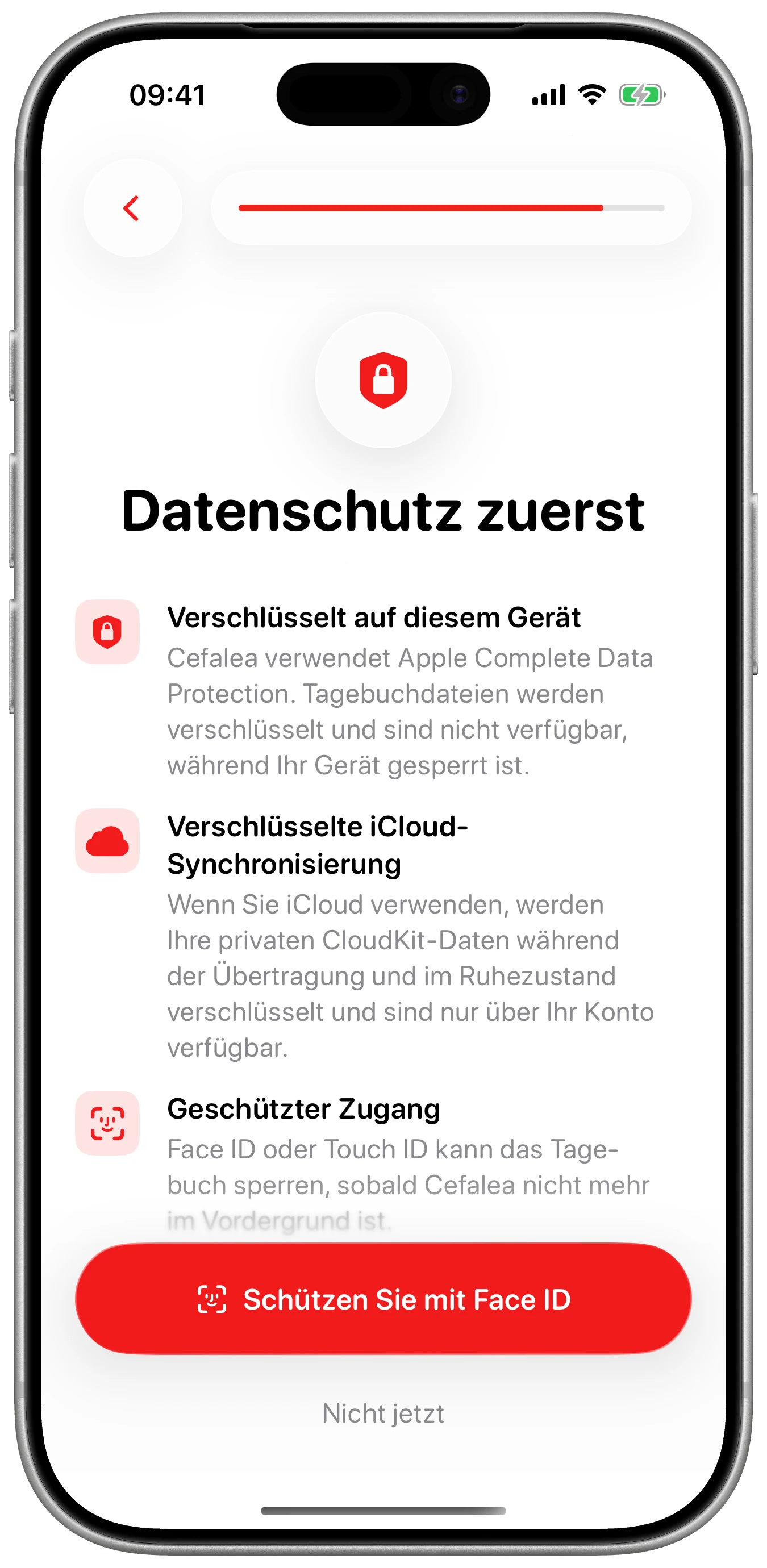 Datenschutz klar erklärt in Cefalea für iPhone