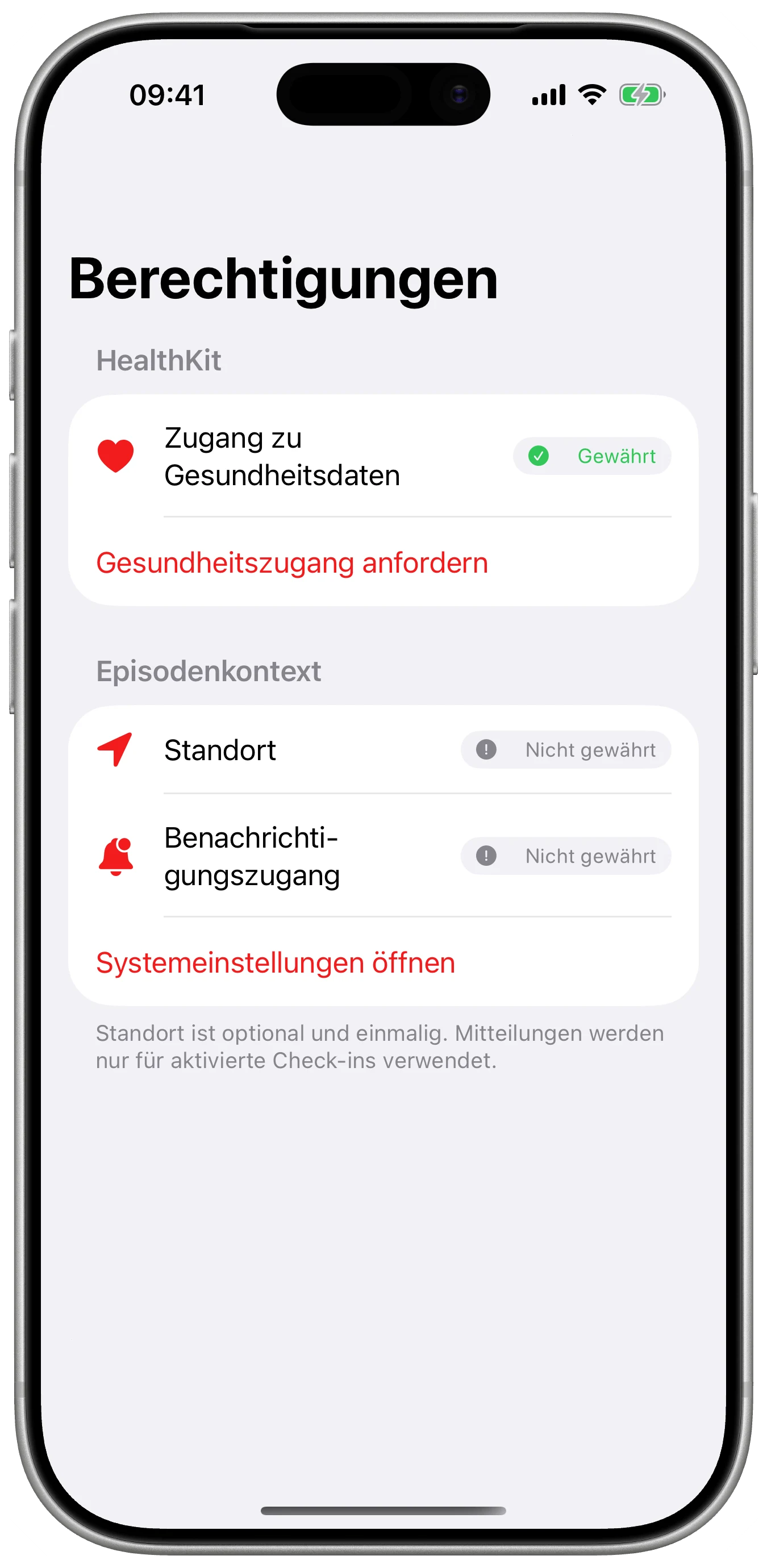 Berechtigungen bleiben sichtbar in Cefalea für iPhone