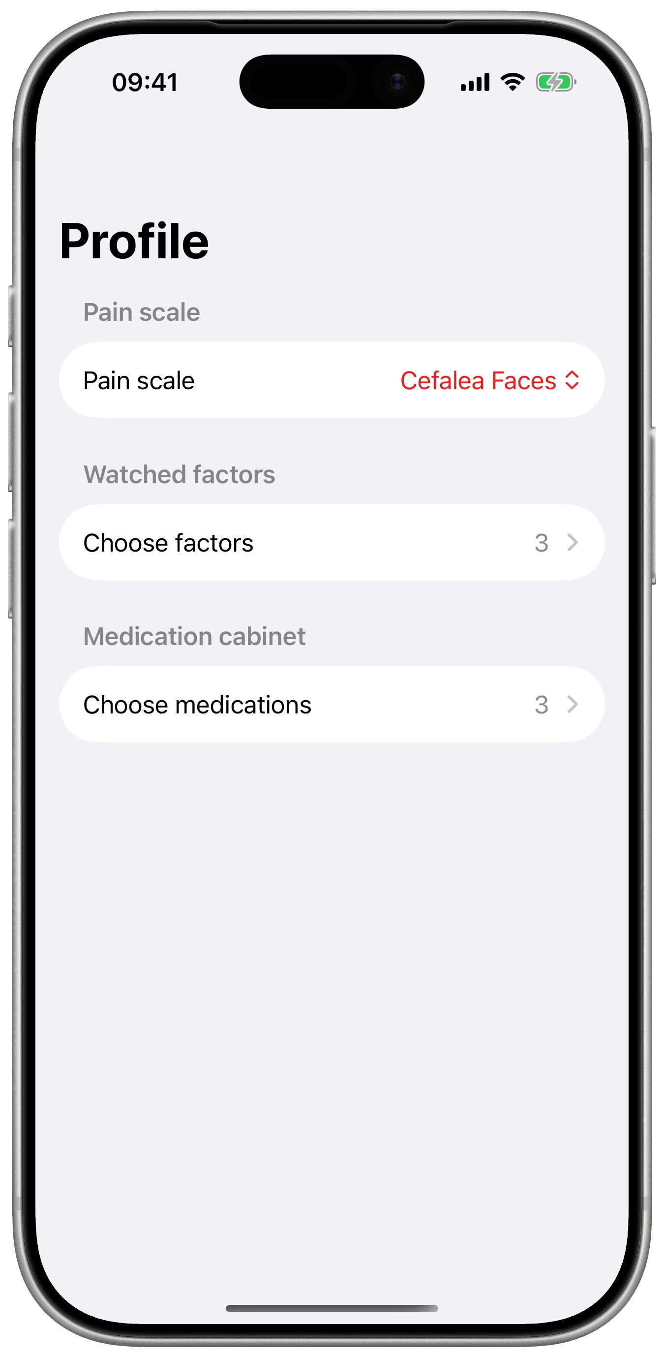Your defaults, not busywork shown in Cefalea for iPhone