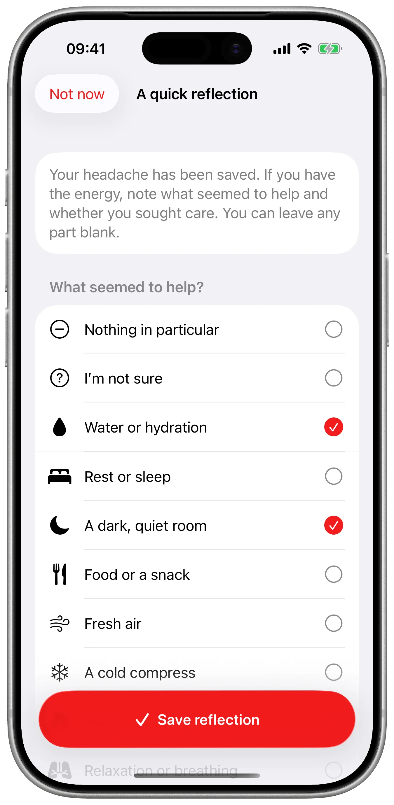 What actually helped? shown in Cefalea for iPhone