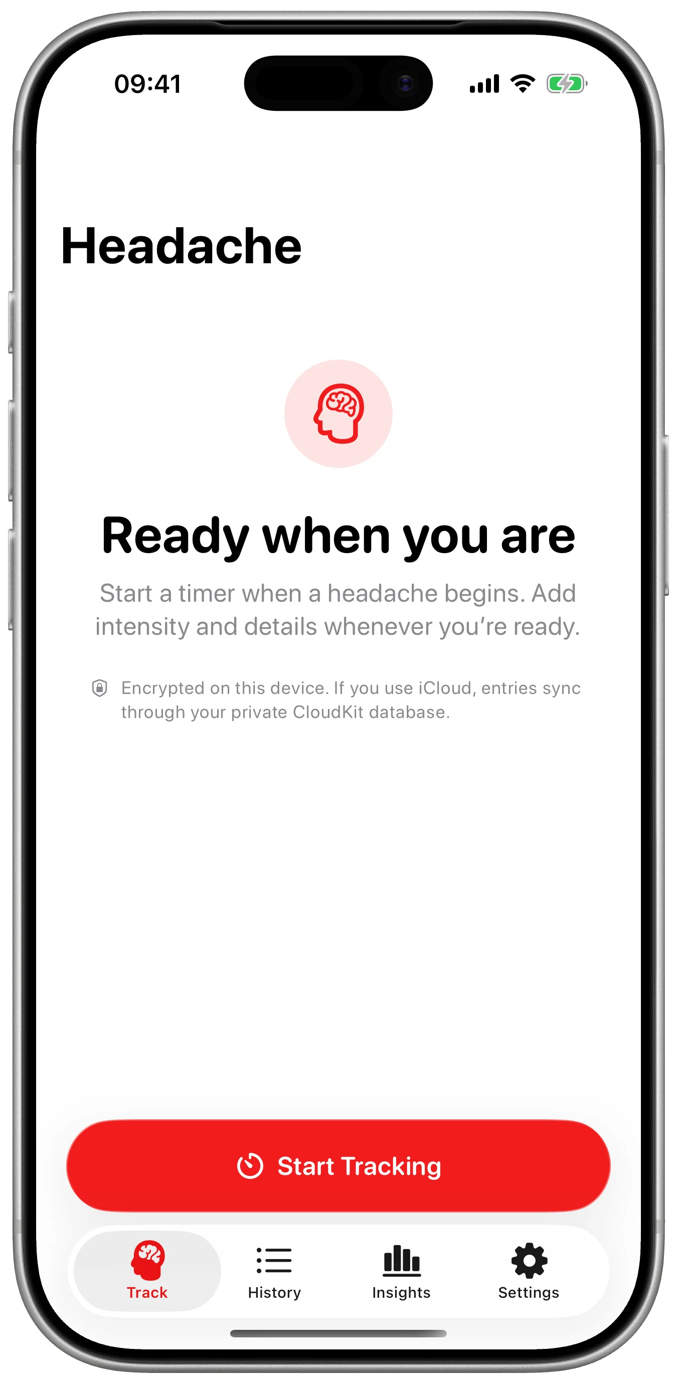 Ready when it begins shown in Cefalea for iPhone
