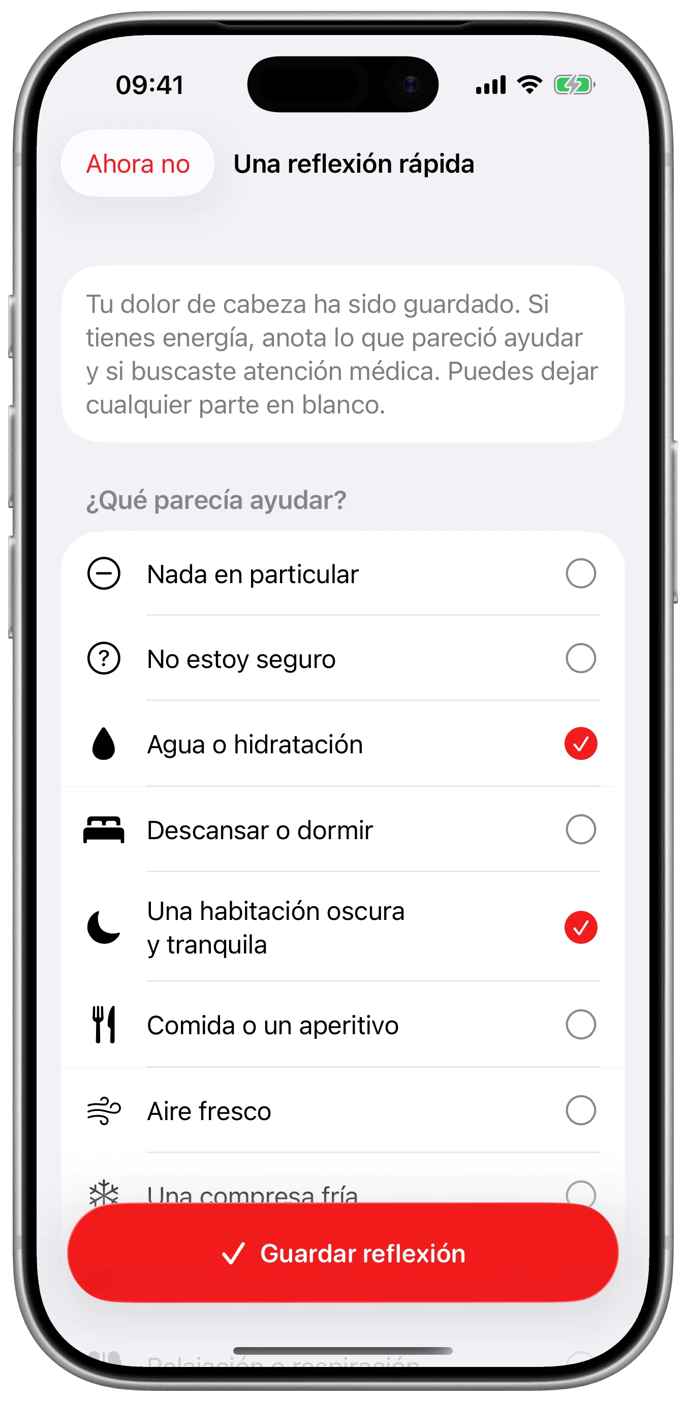 ¿Qué ayudó de verdad? en Cefalea para iPhone