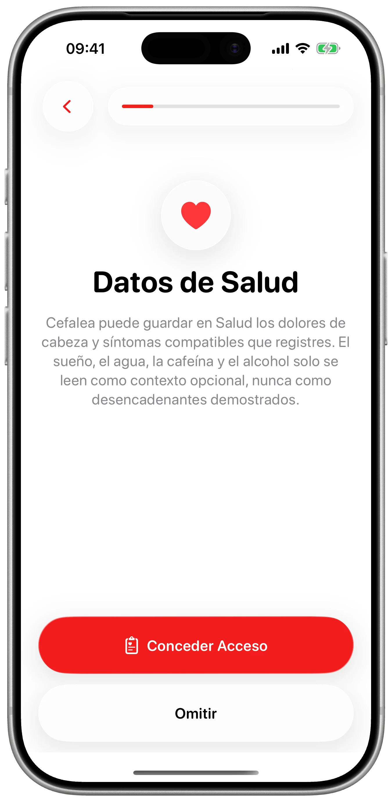 Salud, solo con permiso en Cefalea para iPhone