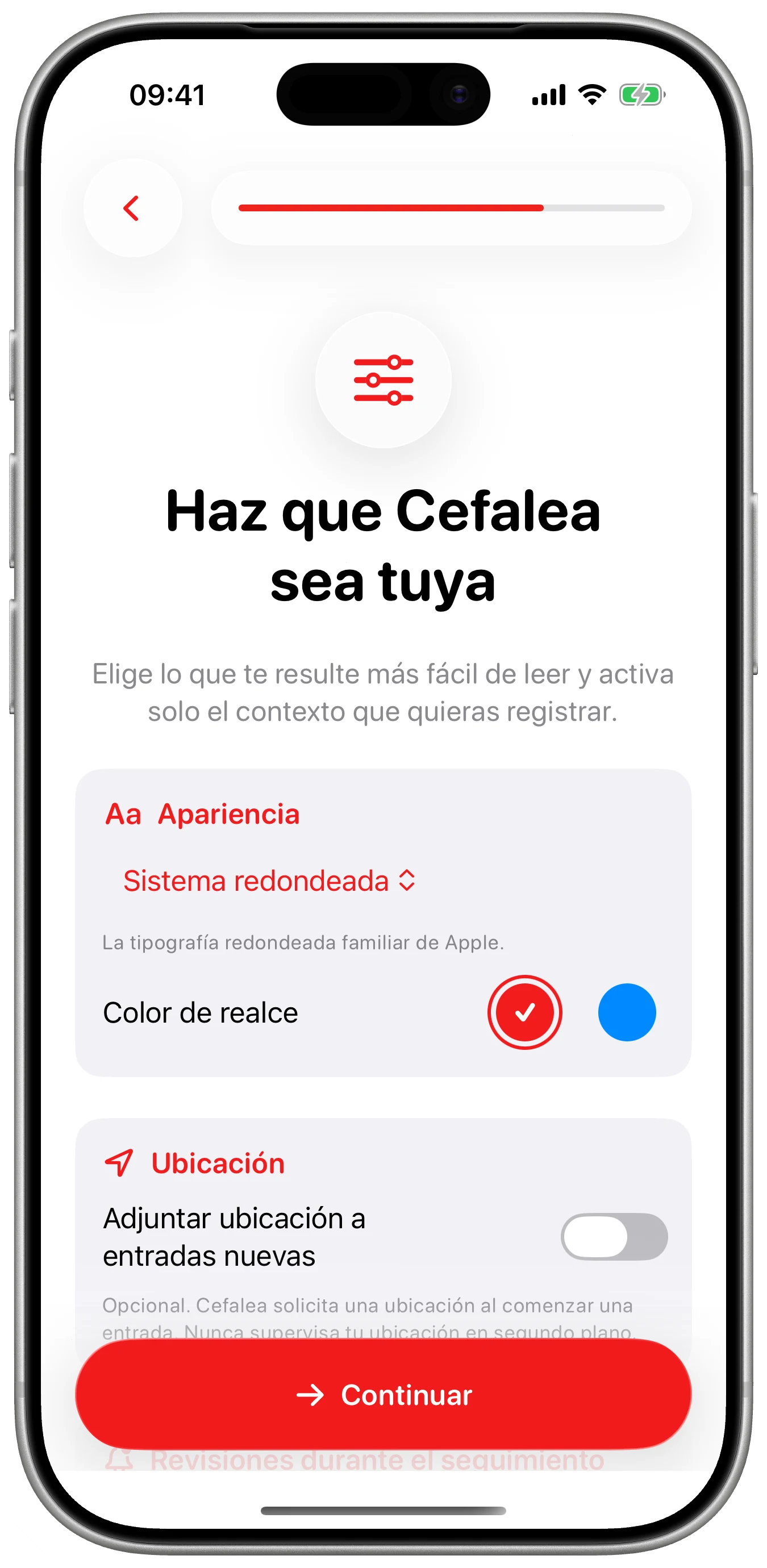 Preferencias desde el principio en Cefalea para iPhone