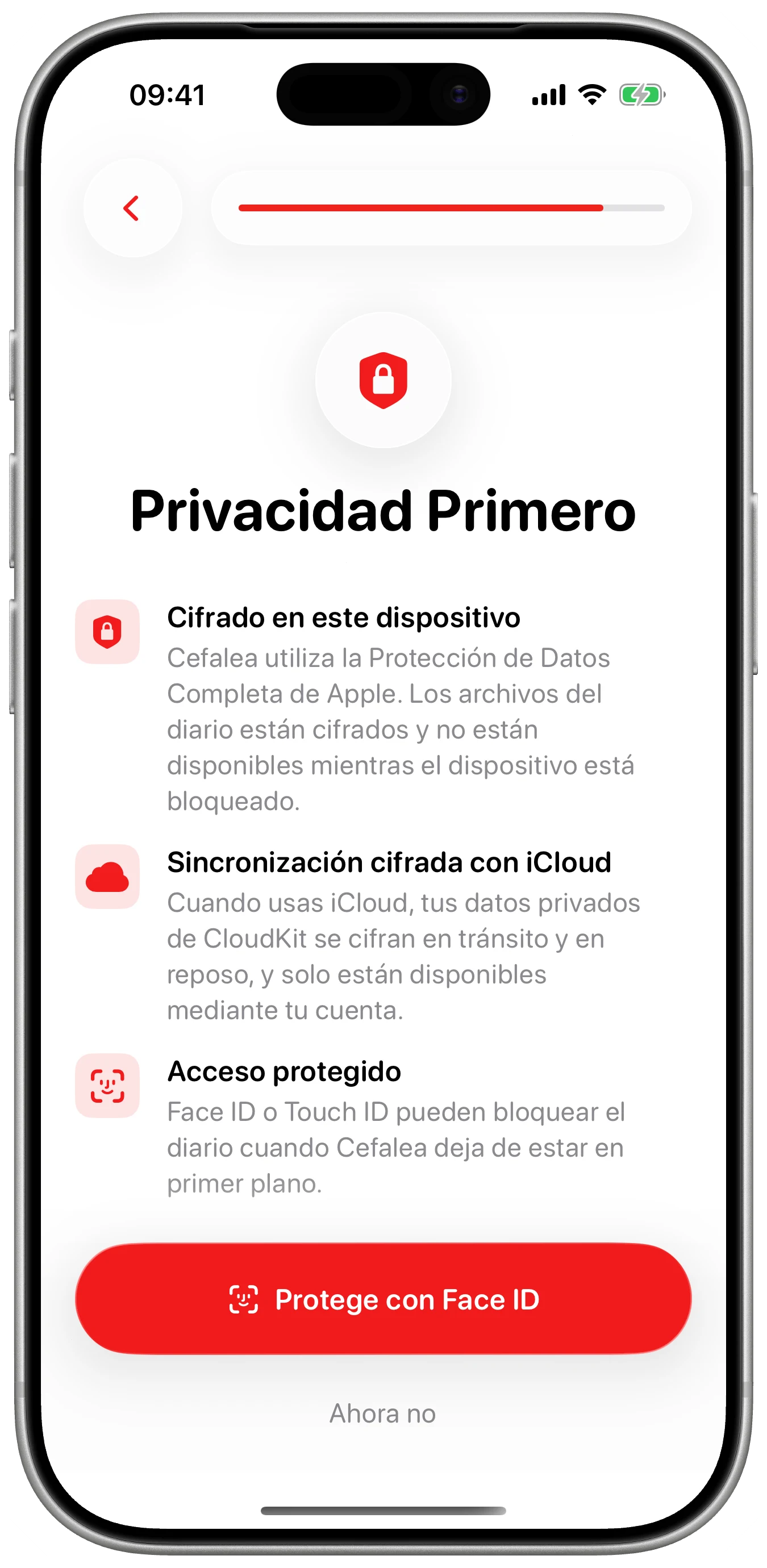 Privacidad explicada con claridad en Cefalea para iPhone