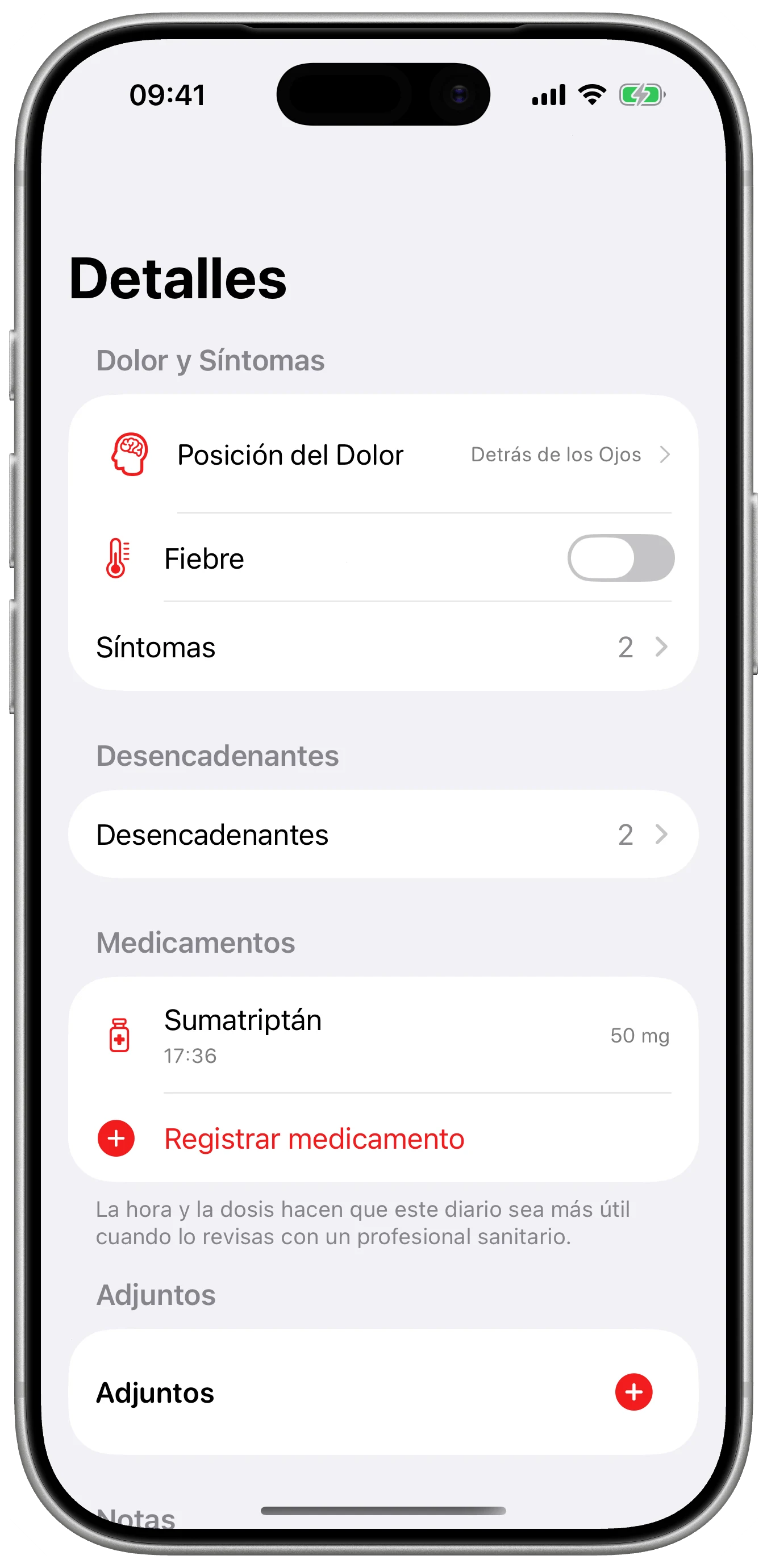 Contexto a tu ritmo en Cefalea para iPhone