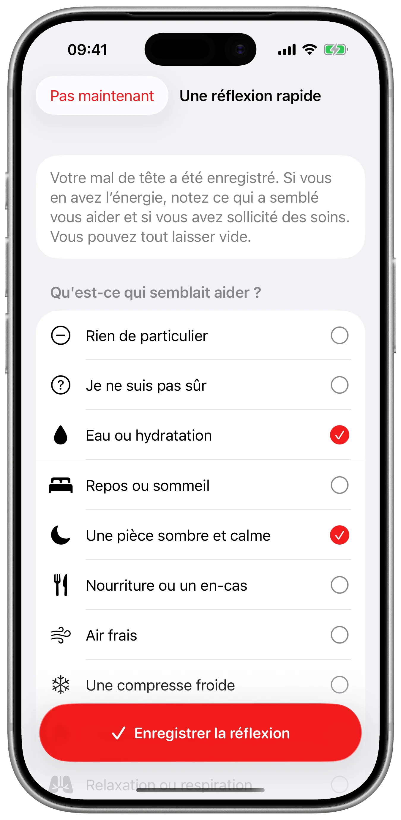 Qu’est-ce qui a vraiment aidé ? dans Cefalea pour iPhone