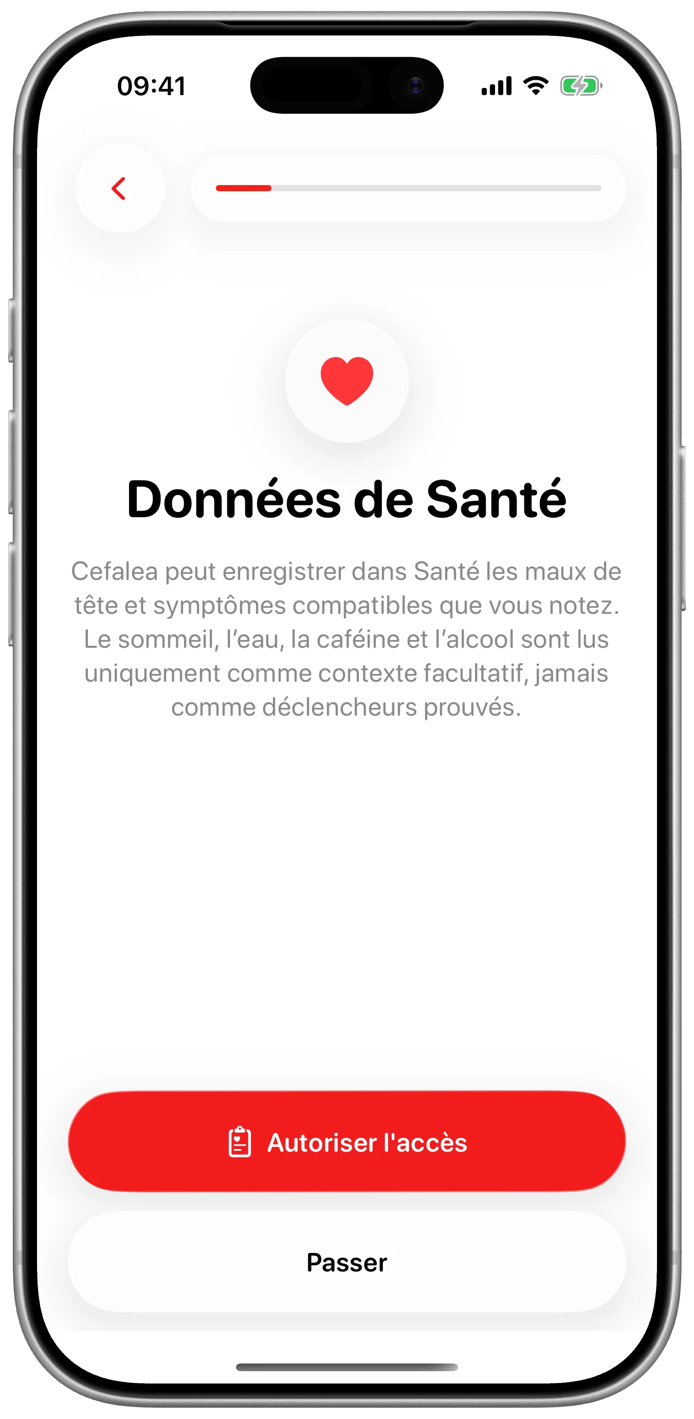 Santé, seulement avec autorisation dans Cefalea pour iPhone