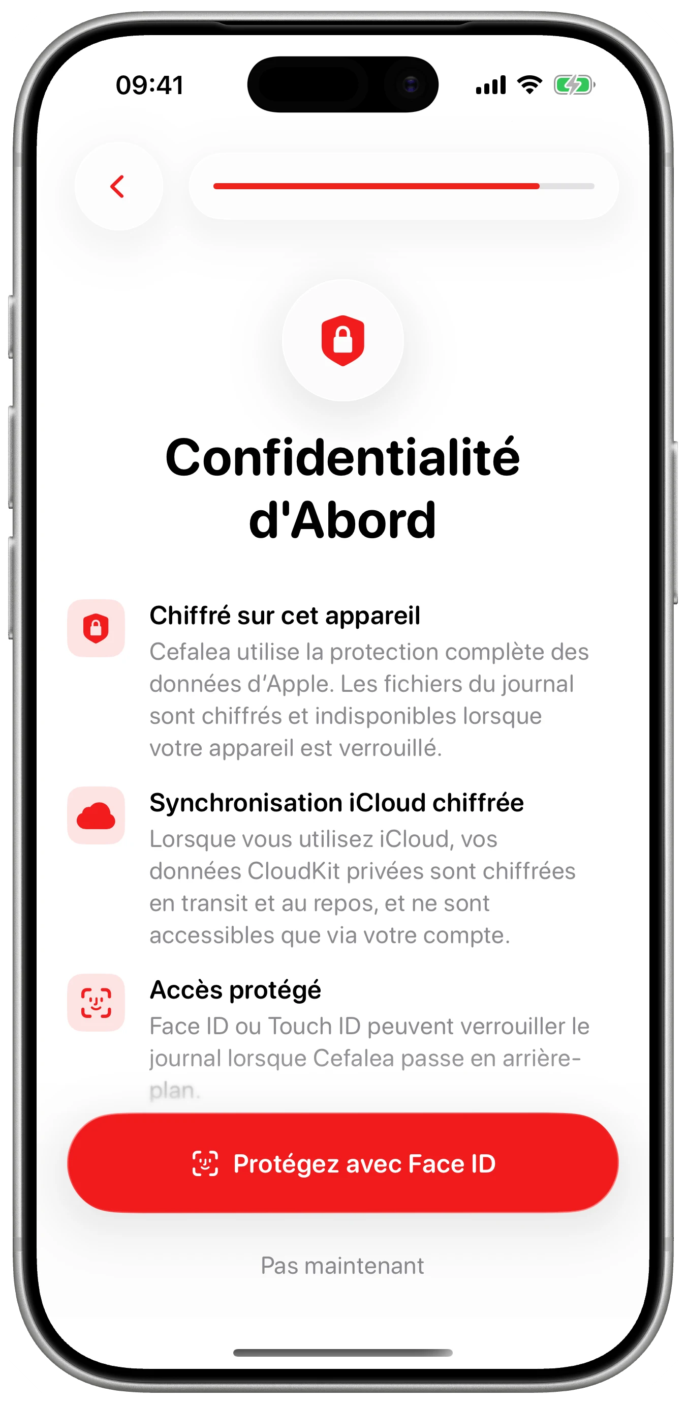 Une confidentialité expliquée clairement dans Cefalea pour iPhone