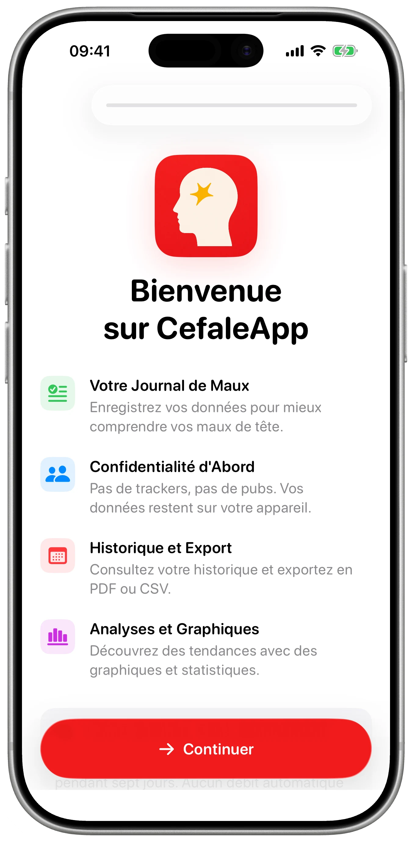 Un accueil calme dans Cefalea pour iPhone