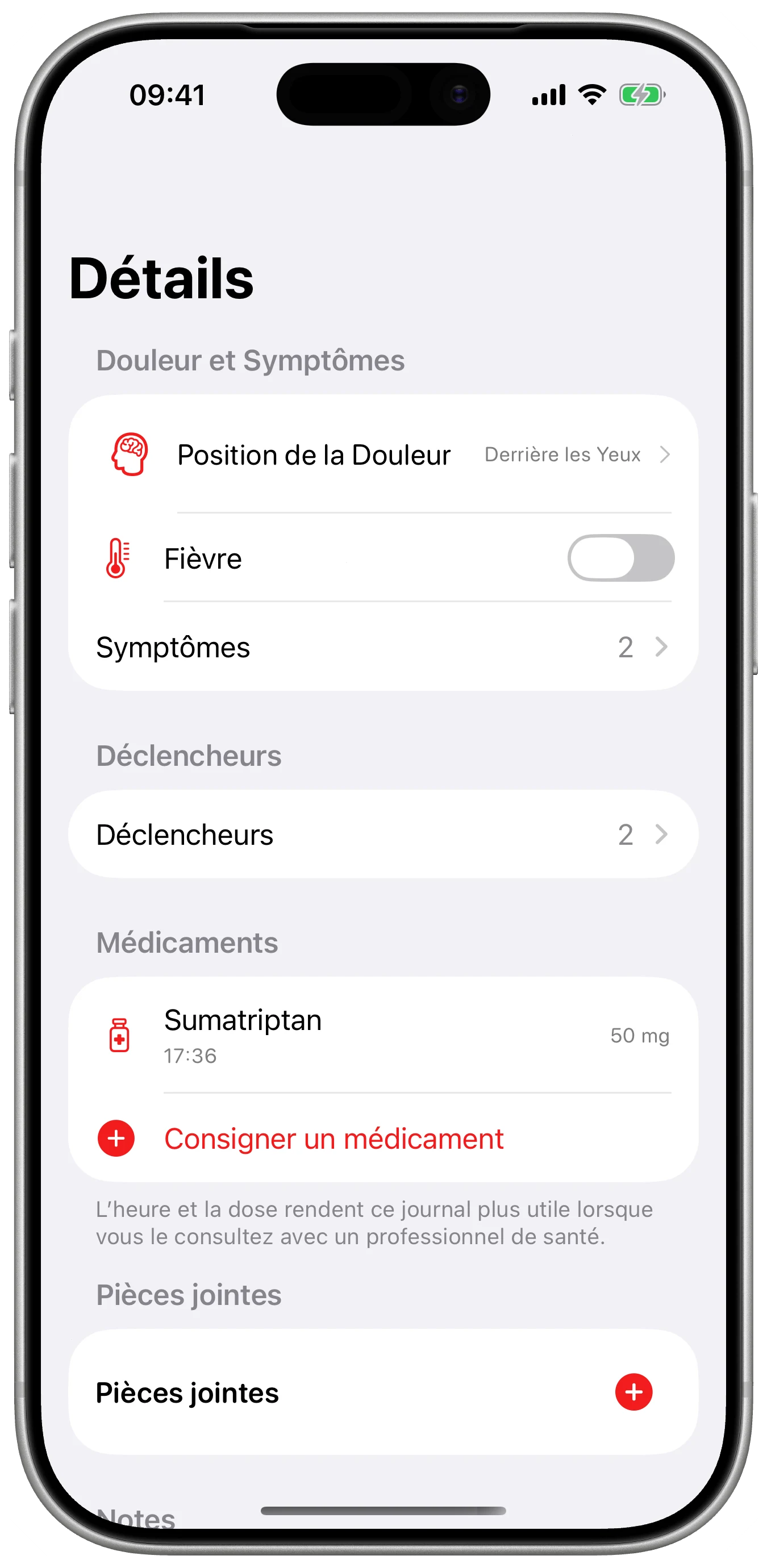 Le contexte, à votre rythme dans Cefalea pour iPhone