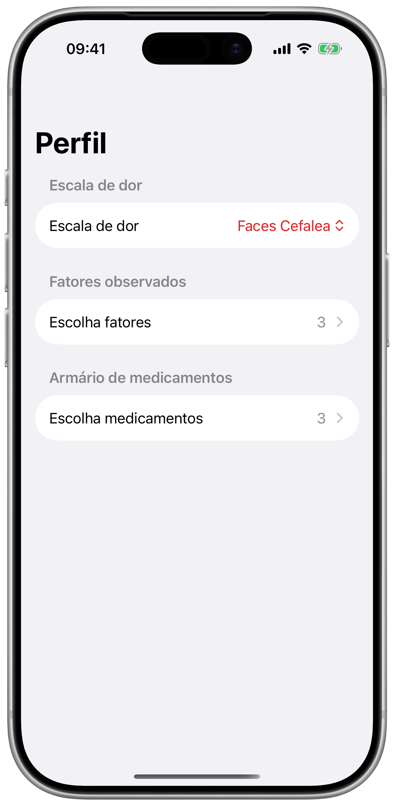 Seus padrões, sem trabalho repetido no Cefalea para iPhone