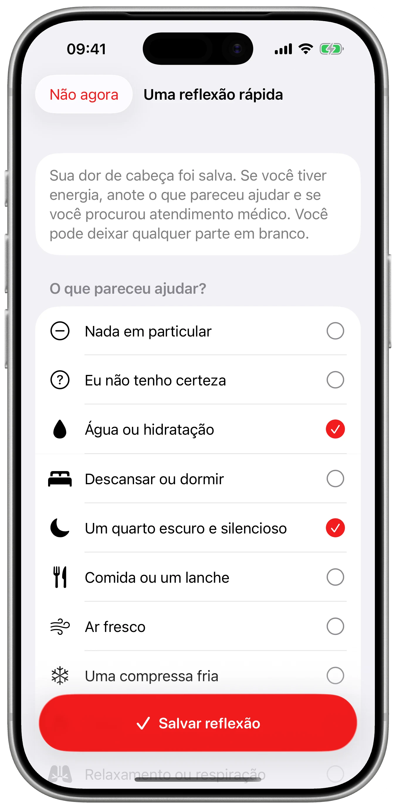 O que realmente ajudou? no Cefalea para iPhone