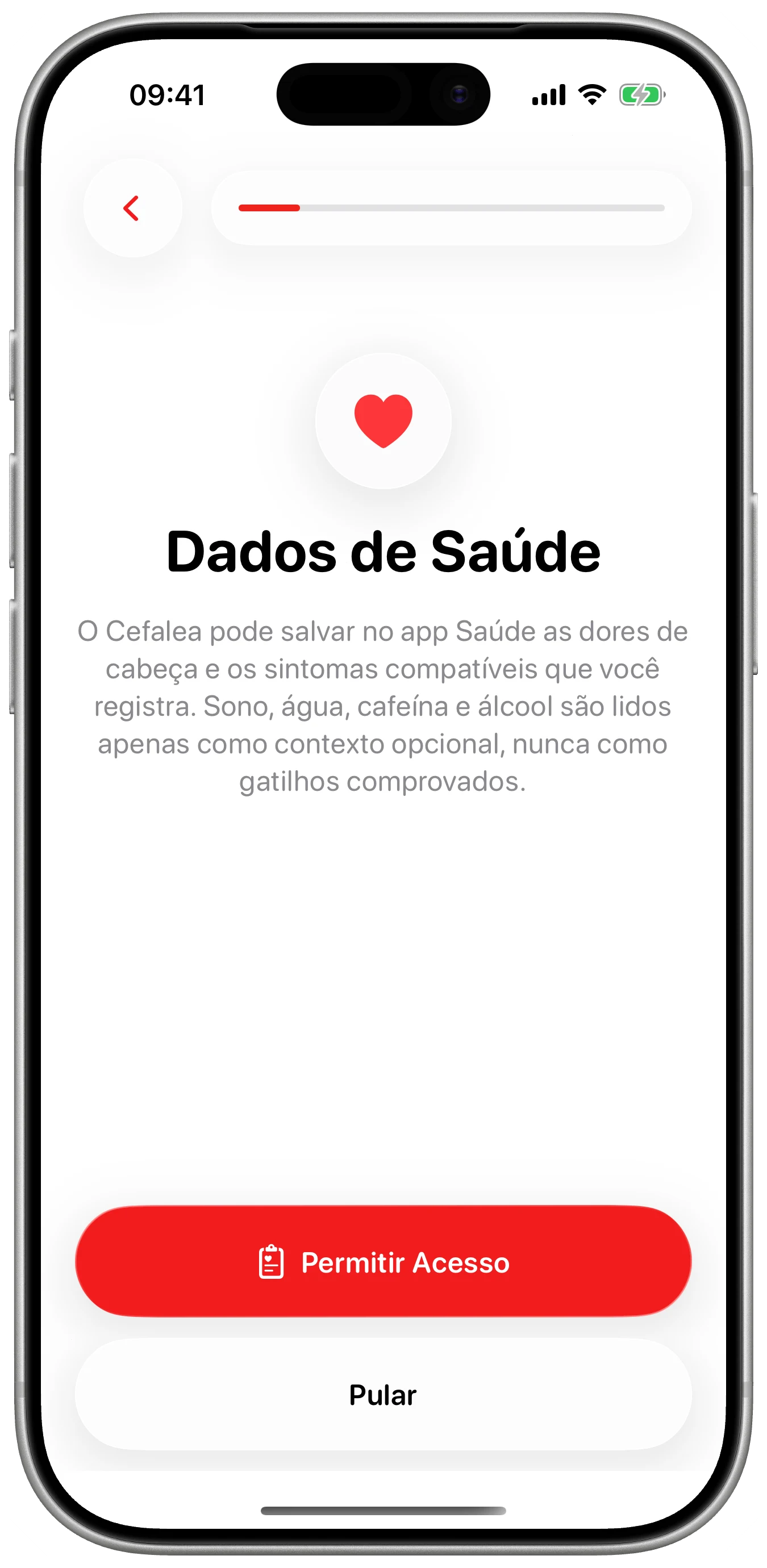 Saúde, só com permissão no Cefalea para iPhone