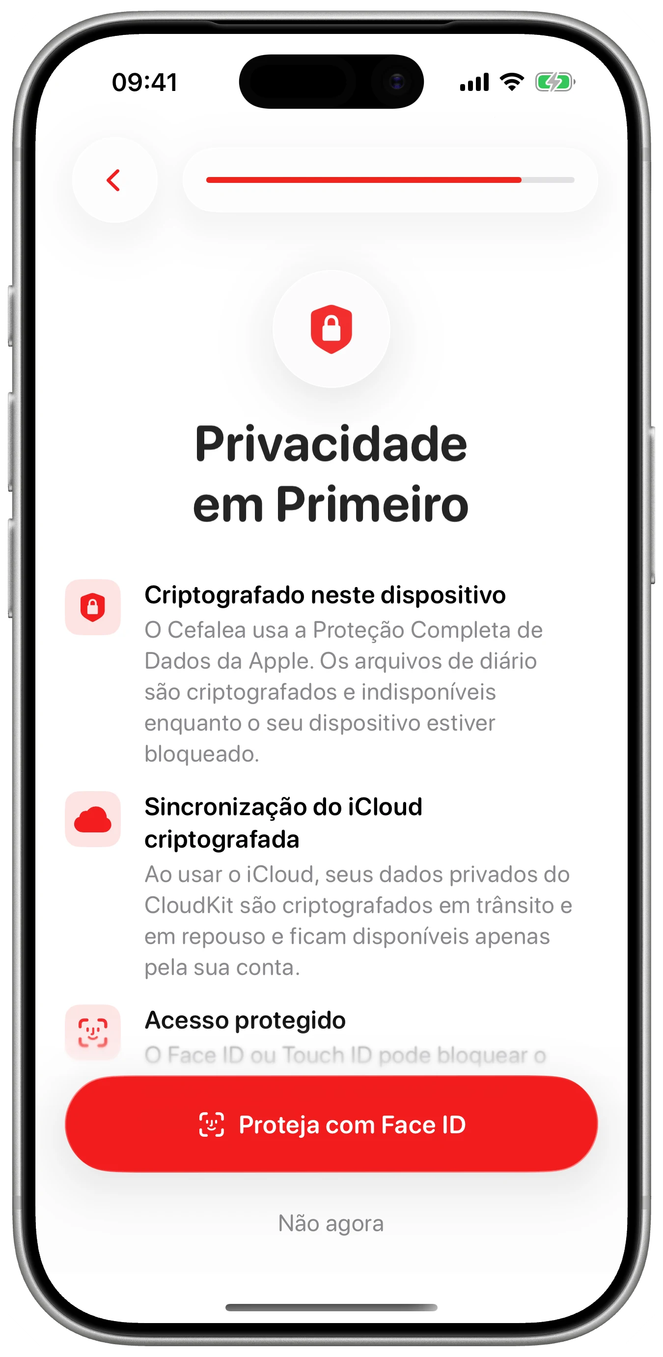 Privacidade sem rodeios no Cefalea para iPhone