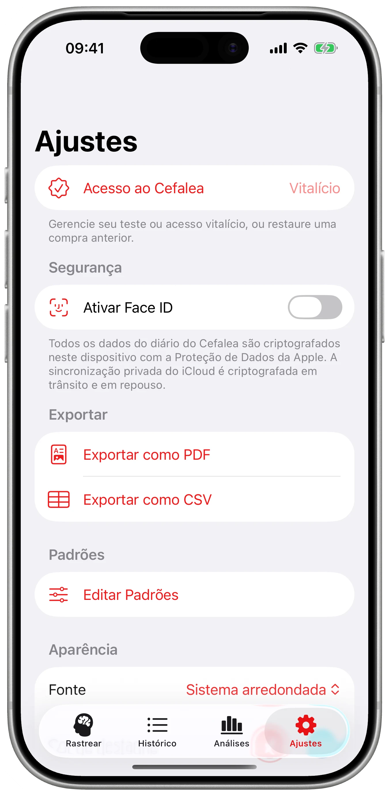 O app do seu jeito no Cefalea para iPhone