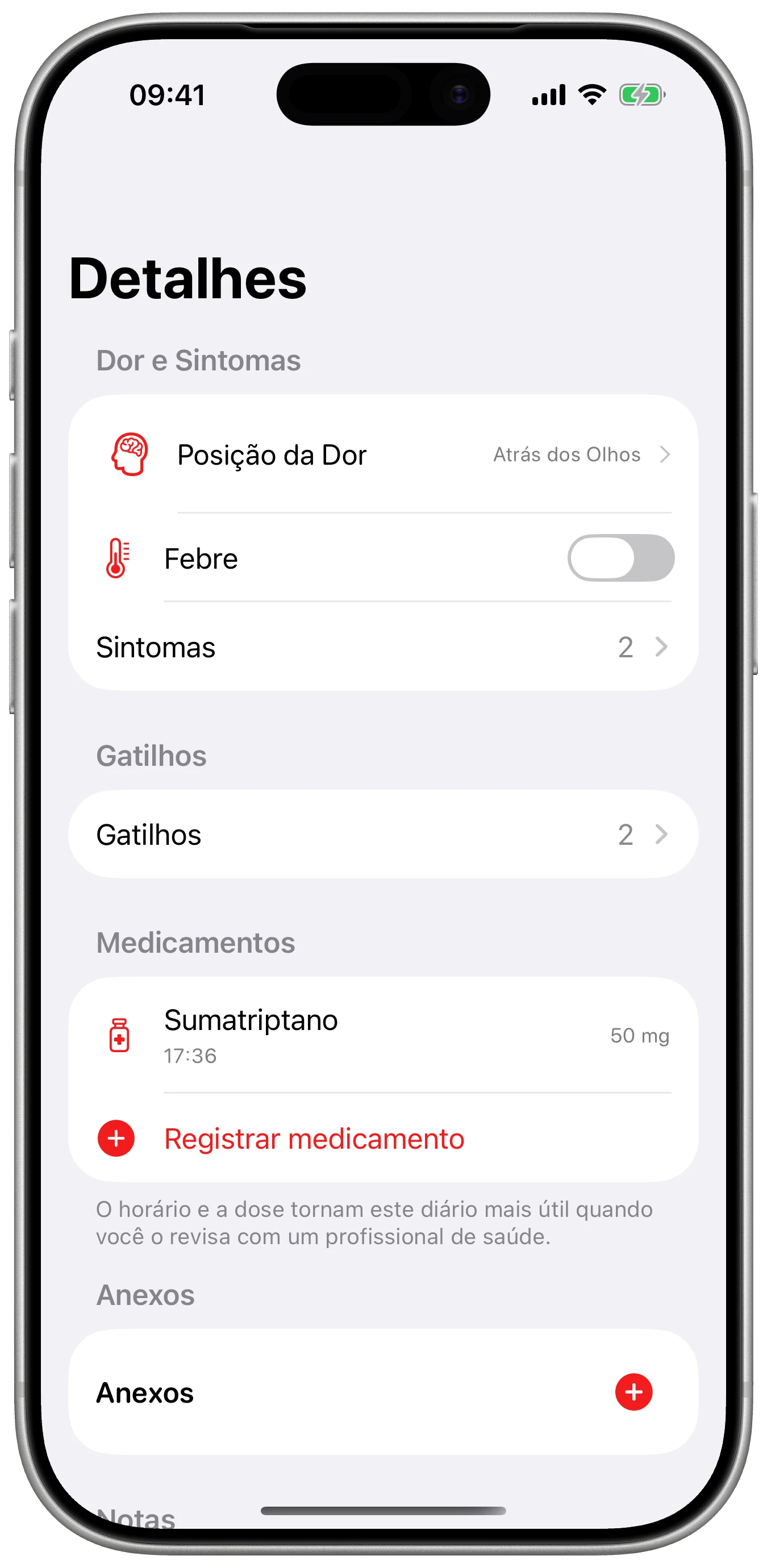 Contexto no seu ritmo no Cefalea para iPhone