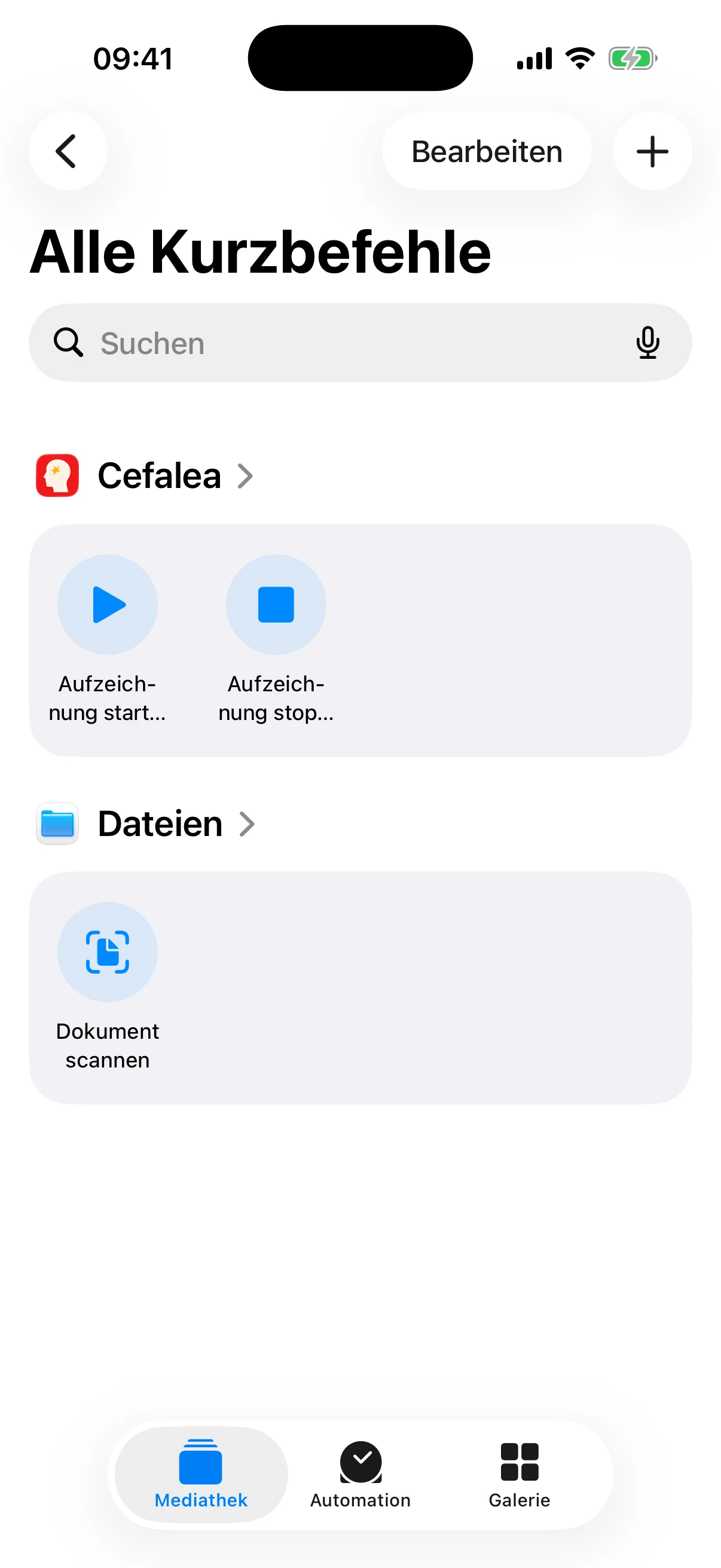 Kurzbefehle, Siri und Apple Intelligence in Cefalea für iPhone