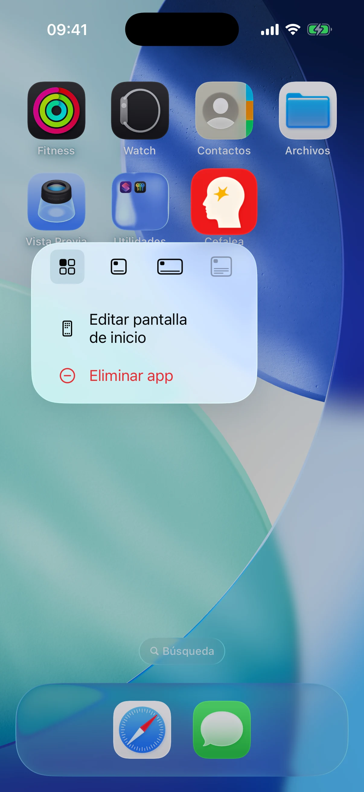 Empieza o termina desde el icono en Cefalea para iPhone