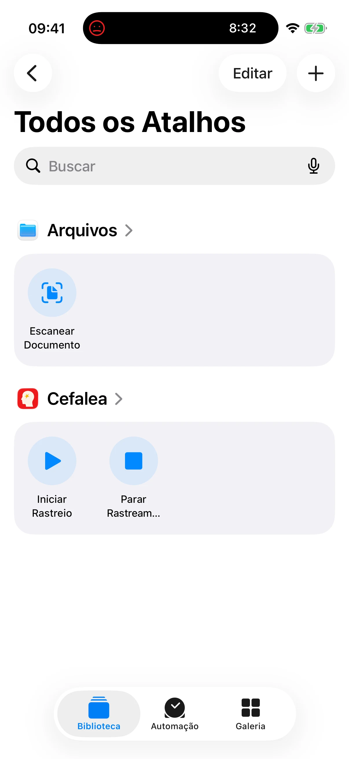 Atalhos, Siri e Apple Intelligence no Cefalea para iPhone
